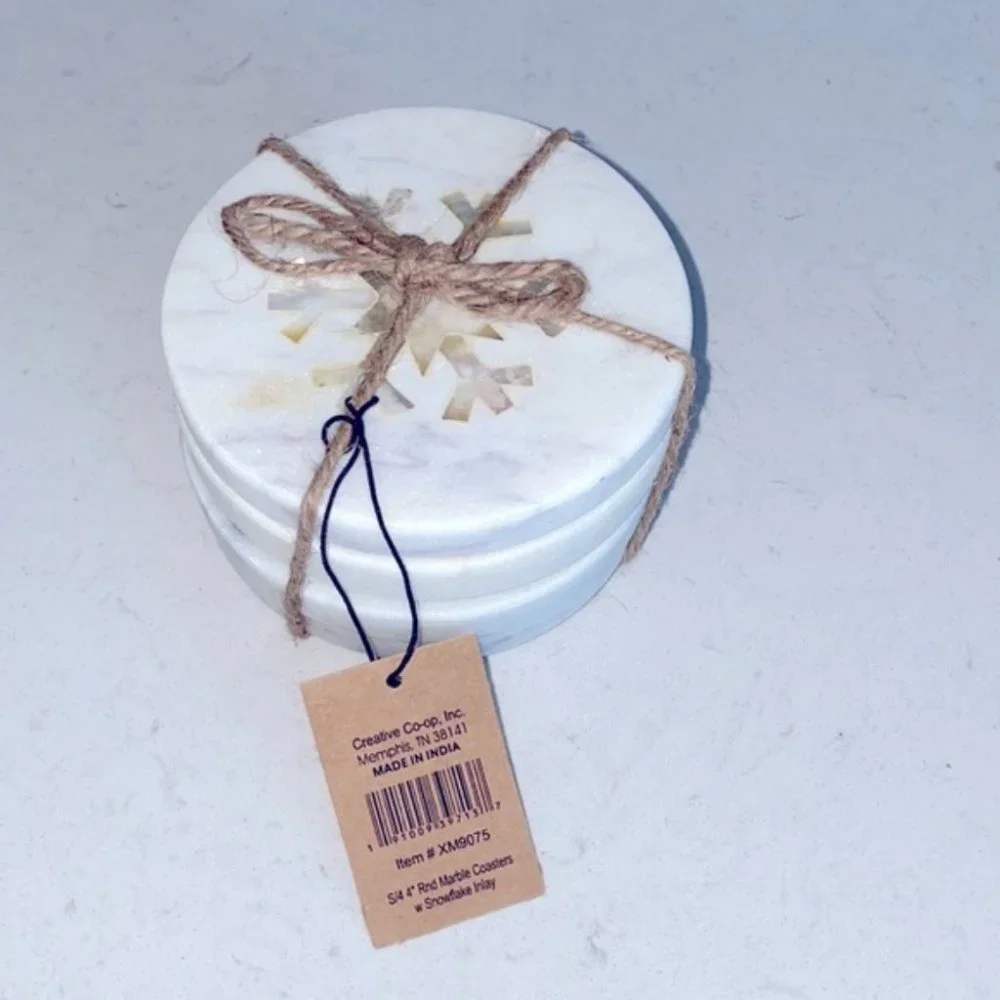 New ARHAUS Snowflake white Marble Coasters (Set of‎ 4)